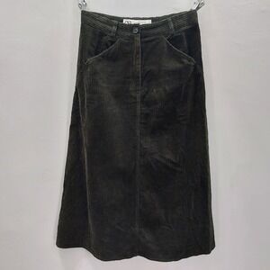 Zara Studio Corduroy Midi Skirt Women's Small Olive Green A-Line Poetcore Retro